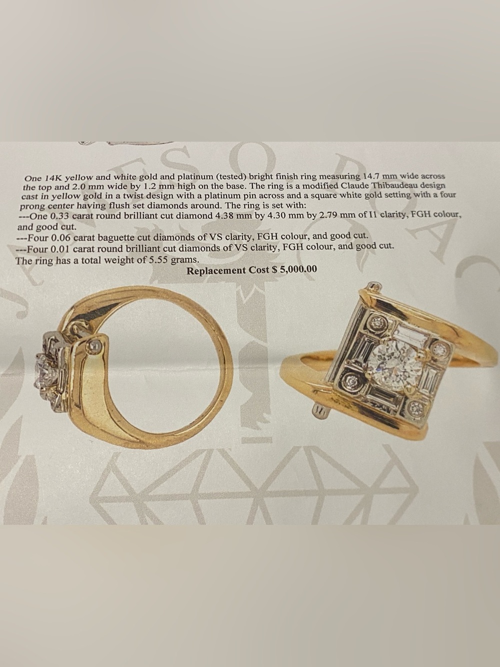 Claude Thibaudeau 14K Gold & Platinum Diamond Ring | .61 tdw (size 5.25)